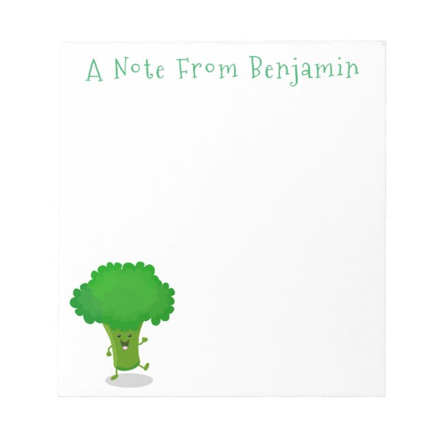 Cute kawaii dancing broccoli cartoon illustration notepad (Front)