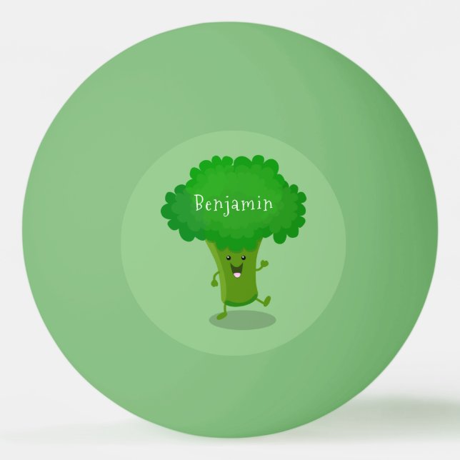 Cute kawaii dancing broccoli cartoon illustration ping pong ball (Front)
