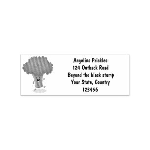 Cute kawaii dancing broccoli cartoon illustration rubber stamp