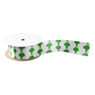 Cute kawaii dancing broccoli cartoon illustration satin ribbon