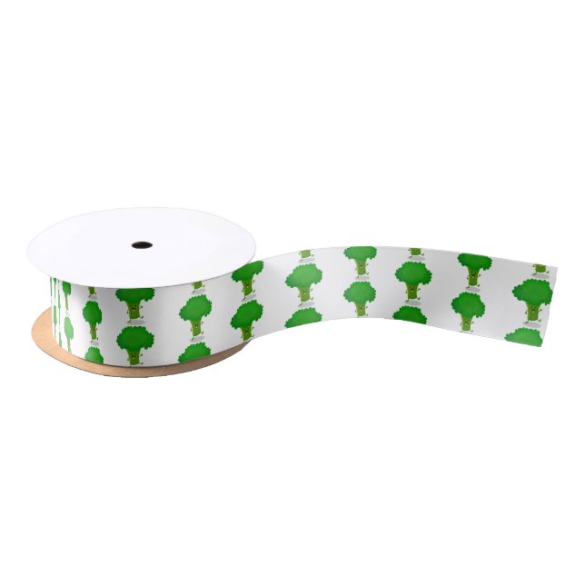 Cute kawaii dancing broccoli cartoon illustration satin ribbon (Spool)