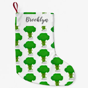 Cute kawaii dancing broccoli cartoon illustration  small christmas stocking