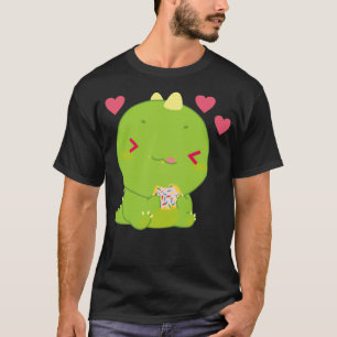 Cute Kawaii Dino Doughnut Heart Design doughnut bi T-Shirt