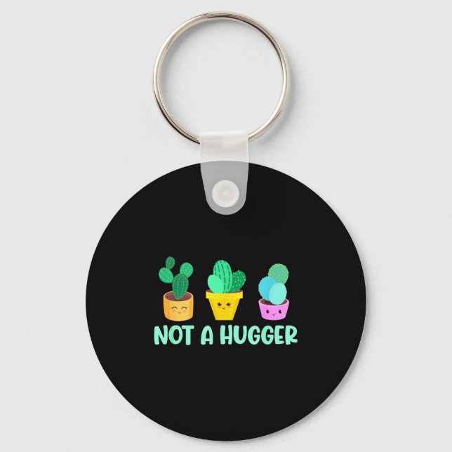 Cute Kawaii Do Not Hug I'm Not A Hugger Cactus  Key Ring (Front)