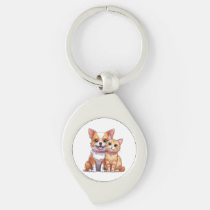 Cute Kawaii Dog and Cat Cartoon Key Ring