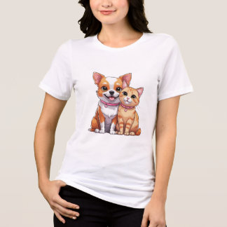 Cute Kawaii Dog and Cat Cartoon Tri-Blend Shirt