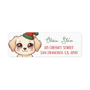 Cute Kawaii Dog Christmas Personalised Return Address Label
