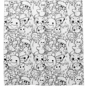 Cute Kawaii Doodle Characters (1) Shower Curtain
