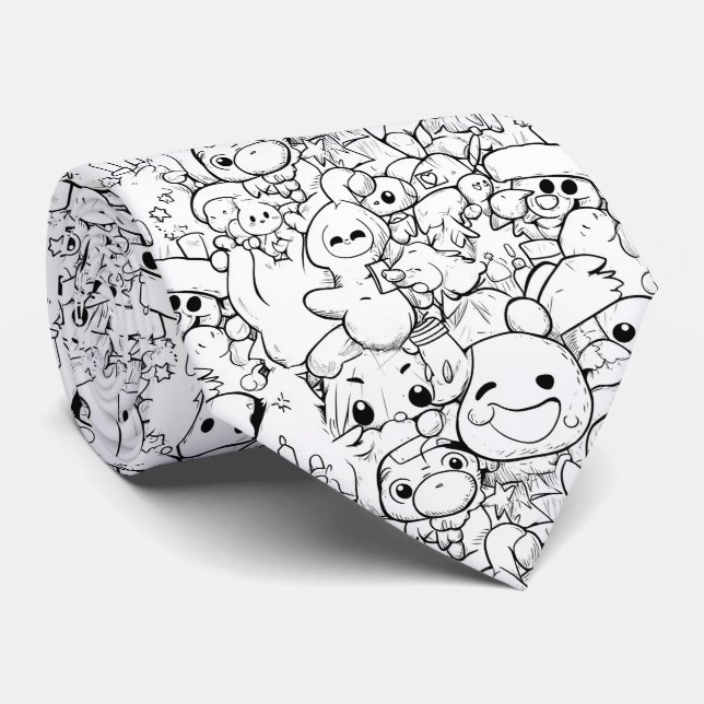 Cute Kawaii Doodle Characters (1) Tie (Rolled)