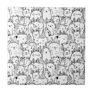 Cute Kawaii Doodle Characters (2) Ceramic Tile