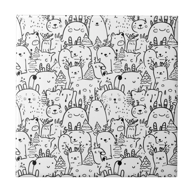 Cute Kawaii Doodle Characters (2) Ceramic Tile (Front)