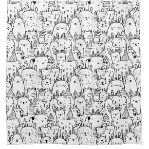 Cute Kawaii Doodle Characters (2) Shower Curtain