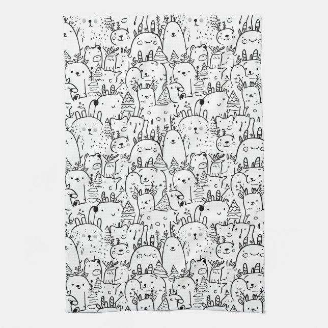 Cute Kawaii Doodle Characters (2) Tea Towel (Vertical)