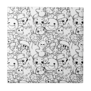 Cute Kawaii Doodle Characters Ceramic Tile