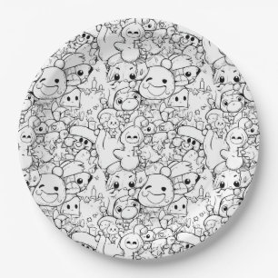 Cute Kawaii Doodle Characters Paper Plate