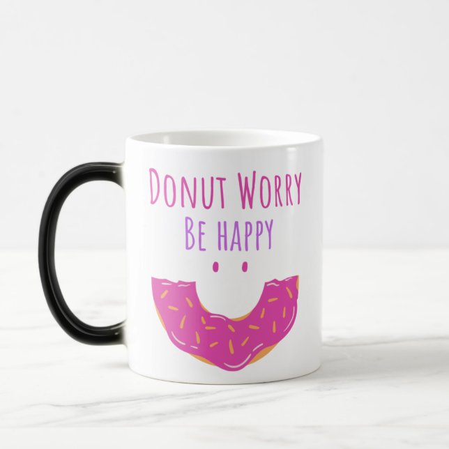 Cute Kawaii Doughnut Worry Be Happy Doughnut  Magic Mug (Left)