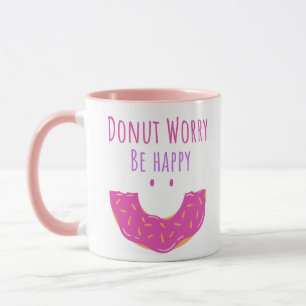 Cute Kawaii Doughnut Worry Be Happy Doughnut  Mug