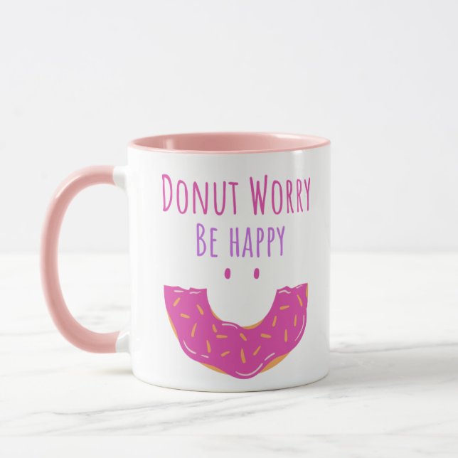 Cute Kawaii Doughnut Worry Be Happy Doughnut  Mug (Left)