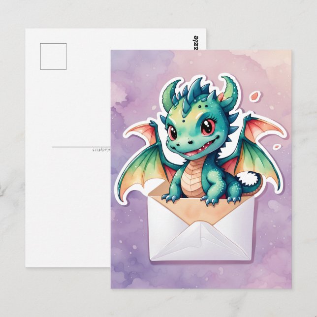 Cute Kawaii Dragon, Postcrossing Postcard (Front/Back)