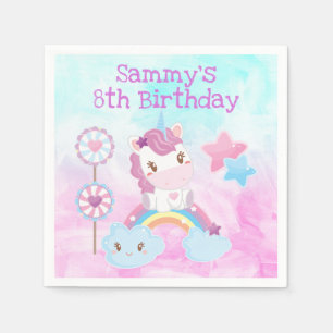 Cute Kawaii Dreamy Unicorn Rainbow Cloud Birthday Napkin