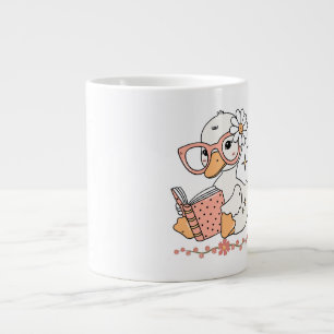Cute Kawaii Duck Reading Book Cartoon Design Large Coffee Mug