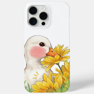 Cute Kawaii Duck with Yellow Flowers iPhone 15 Pro Max Case
