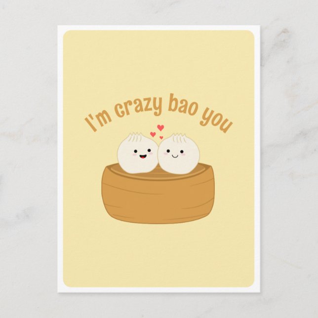Cute Kawaii Dumpling Bao Asian Food Pun Love Quote Postcard (Front)