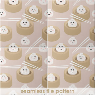 Cute Kawaii Dumplings Steamer Chopsticks Kitchen Ceramic Tile