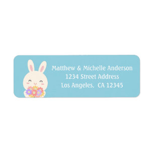 Cute Kawaii Easter Bunny & Flowers Return Address Label