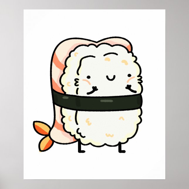 Cute Kawaii Ebi Prawn Sushi Poster (Front)