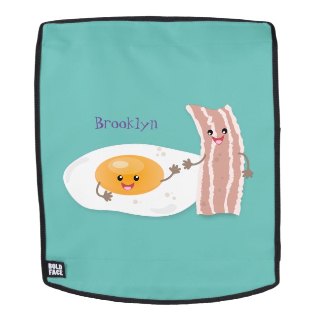 Cute kawaii egg and bacon cartoon illustration backpack (Removable Face)