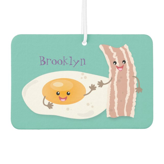 Cute kawaii egg and bacon cartoon illustration  car air freshener (Front)