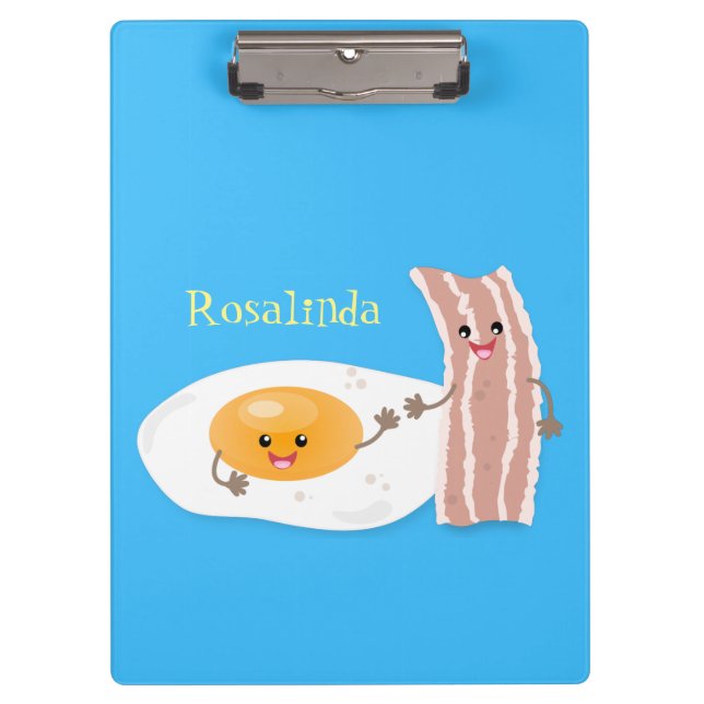 Cute kawaii egg and bacon cartoon illustration clipboard (Front)