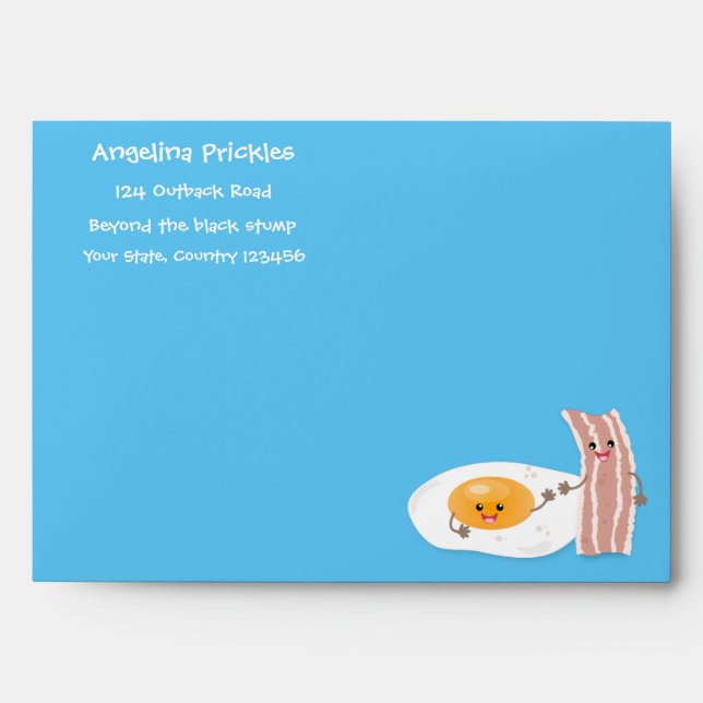 Cute kawaii egg and bacon cartoon illustration envelope (Front)