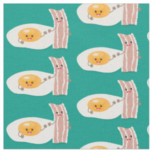 Cute kawaii egg and bacon cartoon illustration fabric