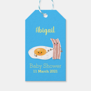 Cute kawaii egg and bacon cartoon illustration gift tags
