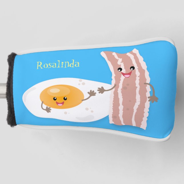 Cute kawaii egg and bacon cartoon illustration golf head cover (Front)