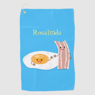 Cute kawaii egg and bacon cartoon illustration  golf towel