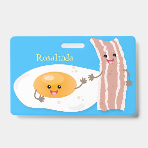 Cute kawaii egg and bacon cartoon illustration ID badge