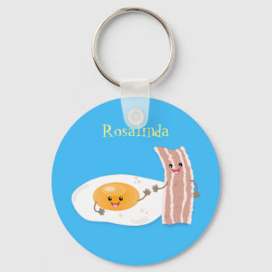 Cute kawaii egg and bacon cartoon illustration key ring