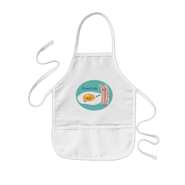 Cute kawaii egg and bacon cartoon illustration kids apron (Front)