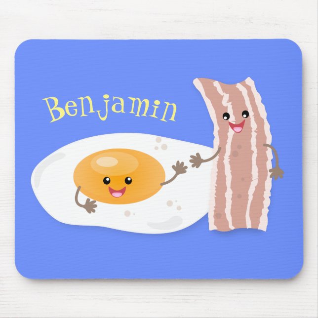 Cute kawaii egg and bacon cartoon illustration mouse pad (Front)