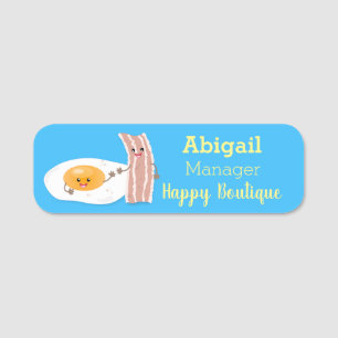 Cute kawaii egg and bacon cartoon illustration name tag