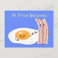 Cute kawaii egg and bacon cartoon illustration