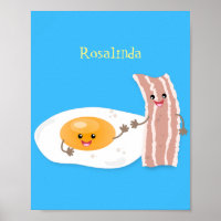 Cute kawaii egg and bacon cartoon illustration