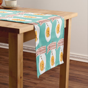 Cute kawaii egg and bacon cartoon illustration short table runner