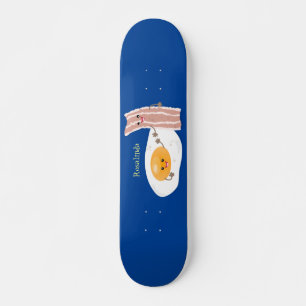 Cute kawaii egg and bacon cartoon illustration skateboard