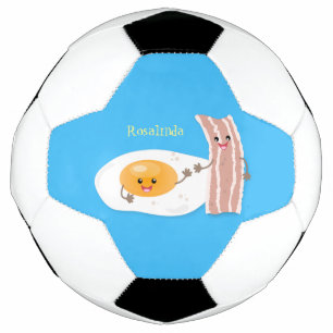 Cute kawaii egg and bacon cartoon illustration soccer ball