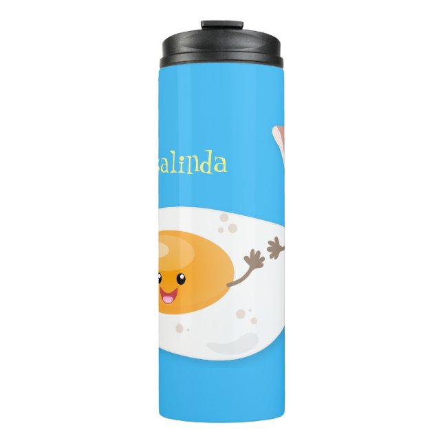 Cute kawaii egg and bacon cartoon illustration thermal tumbler (Front)