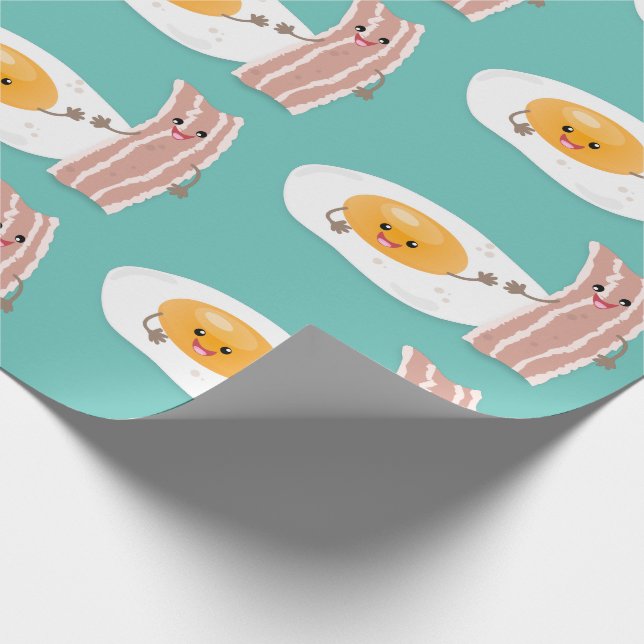 Cute kawaii egg and bacon cartoon illustration wrapping paper (Corner)